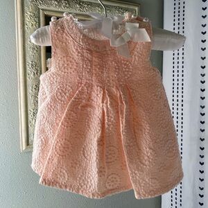 Catherine Malandrino Peach Textured Baby Dress with Bow